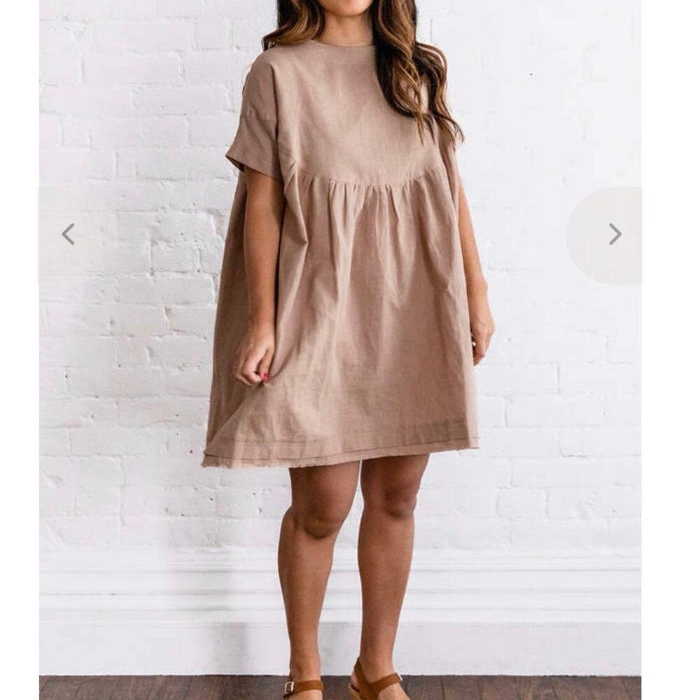Grade & Gather Short Sleeve Mini Dress in Taupe; Large